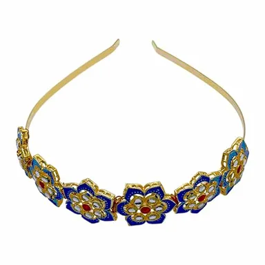 Kundan Matha Patti & Sheesh Patti Combo | Bridal Floral Tiara Headband | Festive Hair Accessory for Women & Girls | JJC thumbnail 1