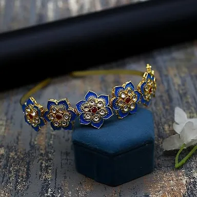 Kundan Matha Patti & Sheesh Patti Combo | Bridal Floral Tiara Headband | Festive Hair Accessory for Women & Girls | JJC thumbnail 2
