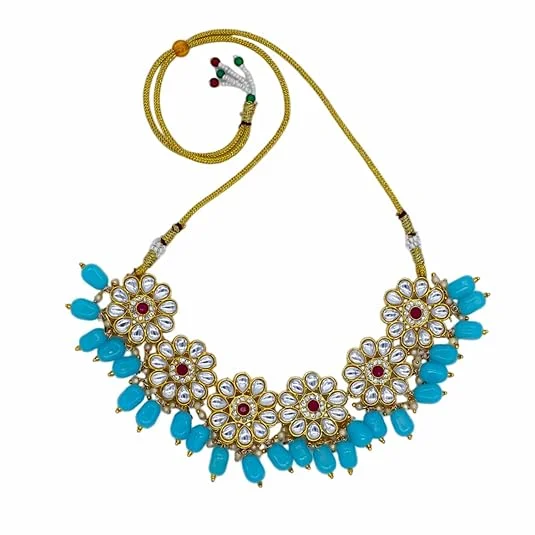 JJC Pink Stone Necklace Set, Crystal Rhinestones Gold Chain | Traditional Bridal Jewellery image 1