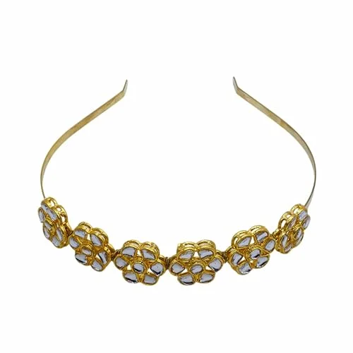 Kundan Matha Patti & Sheesh Patti Combo | Bridal Floral Tiara Headband | Festive Hair Accessory for Women & Girls | JJC image 2
