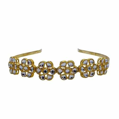 Kundan Matha Patti & Sheesh Patti Combo | Bridal Floral Tiara Headband | Festive Hair Accessory for Women & Girls | JJC image 1