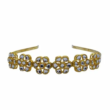 Kundan Matha Patti & Sheesh Patti Combo | Bridal Floral Tiara Headband | Festive Hair Accessory for Women & Girls | JJC thumbnail 0
