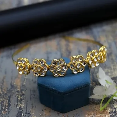 Kundan Matha Patti & Sheesh Patti Combo | Bridal Floral Tiara Headband | Festive Hair Accessory for Women & Girls | JJC thumbnail 3