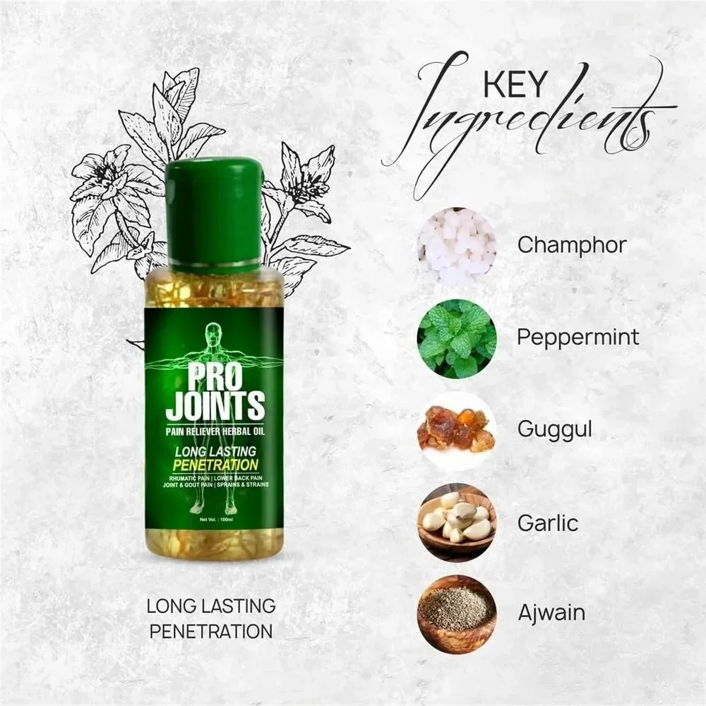 Pro Joints Pain Relief Oil 100ml Herbal Anti Inflammatory Oil for Arthritis Knee Pain Back Pain Muscle Pain Fast Relief Ayurvedic Joint Care Oil image 2