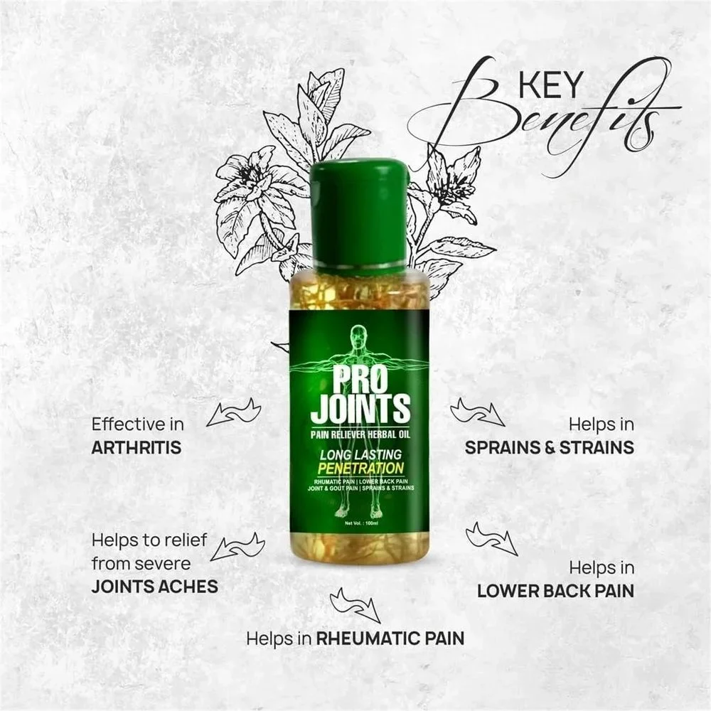 Pro Joints Pain Relief Oil 100ml Herbal Anti Inflammatory Oil for Arthritis Knee Pain Back Pain Muscle Pain Fast Relief Ayurvedic Joint Care Oil image 3