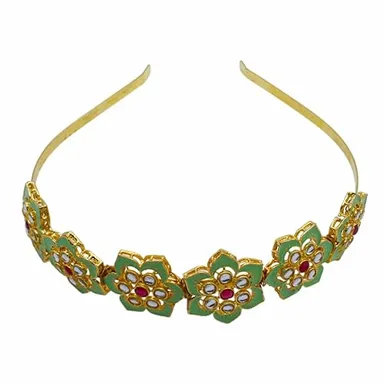Kundan Matha Patti & Sheesh Patti Combo | Bridal Floral Tiara Headband | Festive Hair Accessory for Women & Girls | JJC thumbnail 1