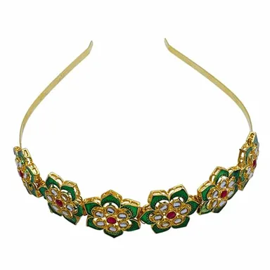 Kundan Matha Patti & Sheesh Patti Combo | Bridal Floral Tiara Headband | Festive Hair Accessory for Women & Girls | JJC thumbnail 0