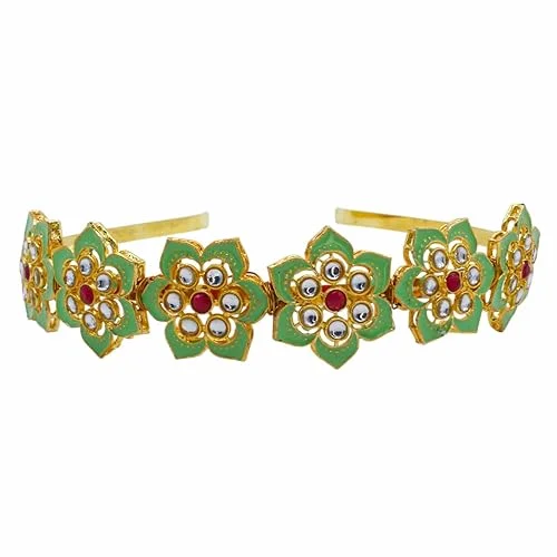 Kundan Matha Patti & Sheesh Patti Combo | Bridal Floral Tiara Headband | Festive Hair Accessory for Women & Girls | JJC image 3