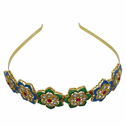 Kundan Matha Patti & Sheesh Patti Combo | Bridal Floral Tiara Headband | Festive Hair Accessory for Women & Girls | JJC image 1