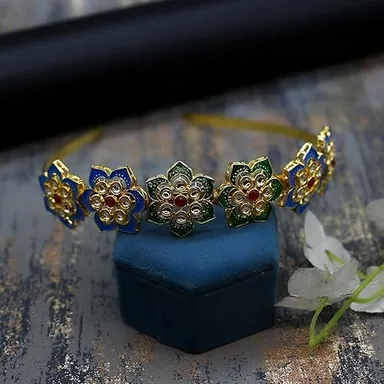 Kundan Matha Patti & Sheesh Patti Combo | Bridal Floral Tiara Headband | Festive Hair Accessory for Women & Girls | JJC thumbnail 1