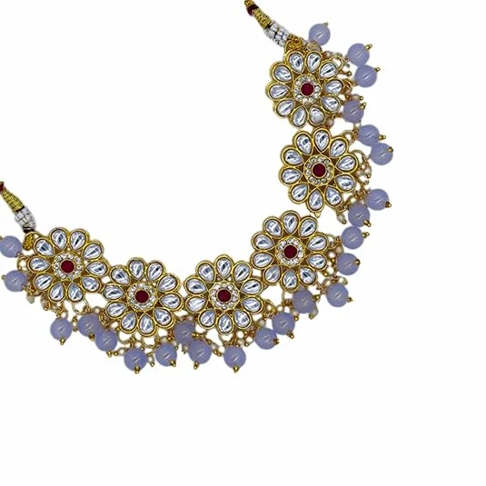 Traditional Kundan Choker Necklace | Gold Plated Ruby & Grey Beads | Bridal Wedding Jewelry image 1