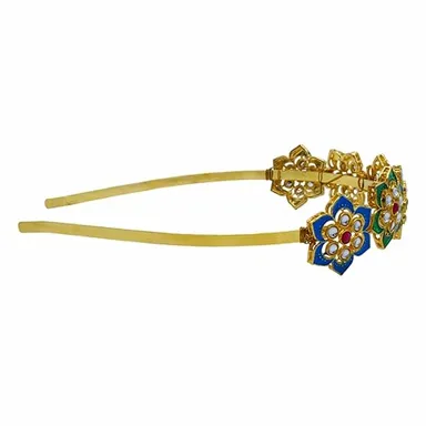 Kundan Matha Patti & Sheesh Patti Combo | Lightweight Bridal Head Chain & Floral Tiara Headband  thumbnail 2