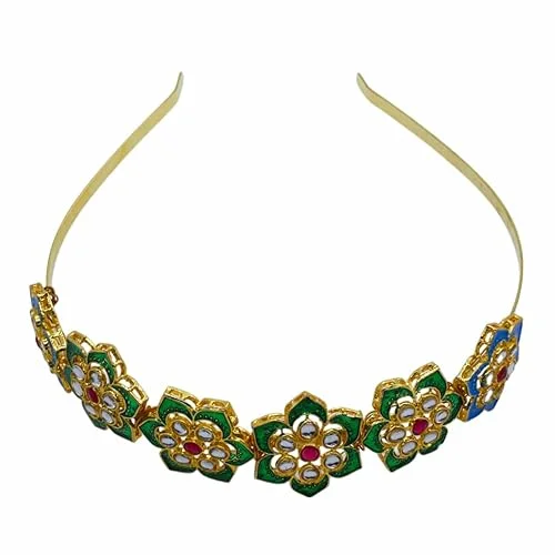 Kundan Matha Patti & Sheesh Patti Combo | Lightweight Bridal Head Chain & Floral Tiara Headband  image 2