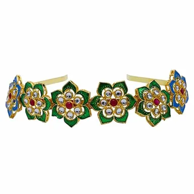 Kundan Matha Patti & Sheesh Patti Combo | Lightweight Bridal Head Chain & Floral Tiara Headband  thumbnail 0