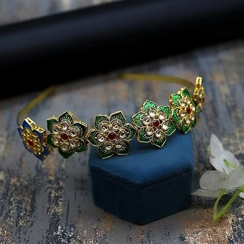 Kundan Matha Patti & Sheesh Patti Combo | Lightweight Bridal Head Chain & Floral Tiara Headband  image 4