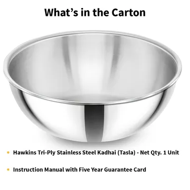 Hawkins Metro 2.5L Triply Stainless Steel Induction Kadhai Tasla SSTA25 Extra Thick Heat-Even Cookware Heavy Duty Stackable Silver thumbnail 4