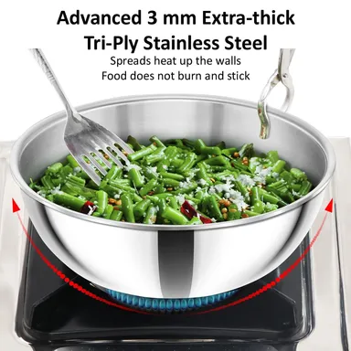 Hawkins Metro 2.5L Triply Stainless Steel Induction Kadhai Tasla SSTA25 Extra Thick Heat-Even Cookware Heavy Duty Stackable Silver thumbnail 7