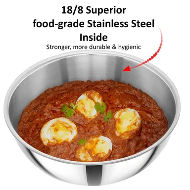 Hawkins Metro 2.5L Triply Stainless Steel Induction Kadhai Tasla SSTA25 Extra Thick Heat-Even Cookware Heavy Duty Stackable Silver thumbnail 8