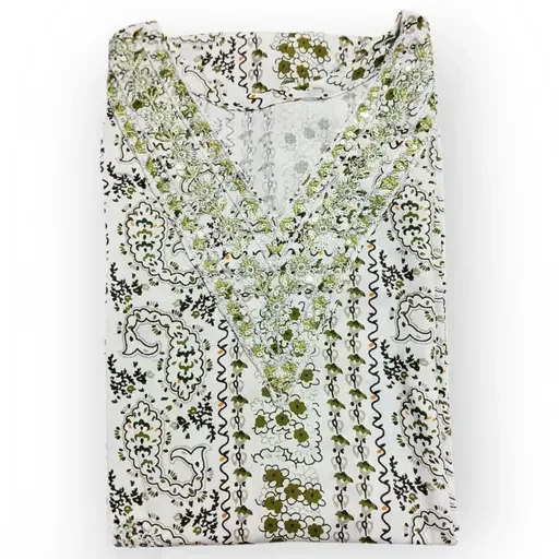 Sana Women's Cotton Embroidered Straight Kurta | V Neck 3/4 Sleeve | XL Size | Casual Ethnic Wear for Women|Summer Kurti|Daily Office Use image 2