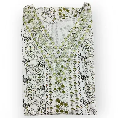 Sana Women's Cotton Embroidered Straight Kurta | V Neck  3/4 Sleeve | XL Size | Casual Ethnic Wear for Women|Summer Kurti|Daily Office Use thumbnail 1