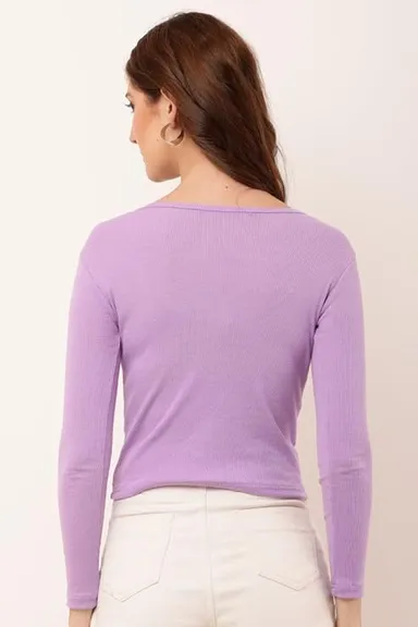 Women's rib‑knit V‑neck long sleeve top black slim fit layering thumbnail 2