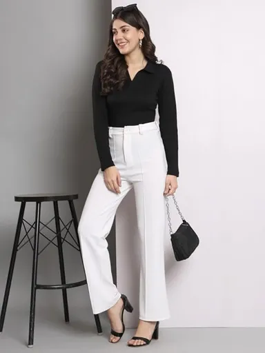 Fashion Collared V‑Neck | Rib Knit Top Full Sleeve | Casual Comfort Black | Everyday Stylish Wear thumbnail 3