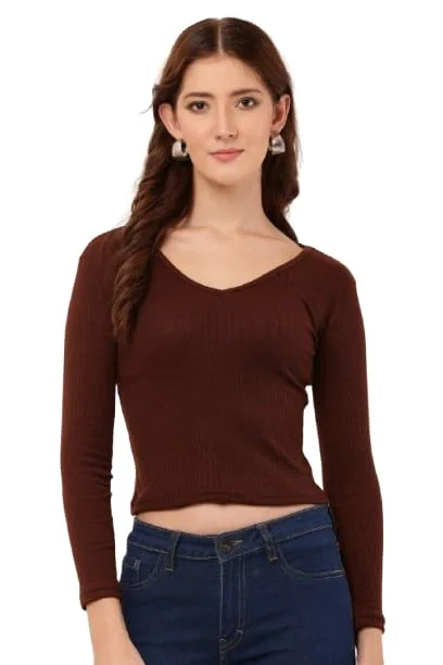 Rib Knit V‑Neck Long Sleeve Top for Women, Cotton‑Blend, Black S – Casual, Breathable, Office & Daily Wear image 1