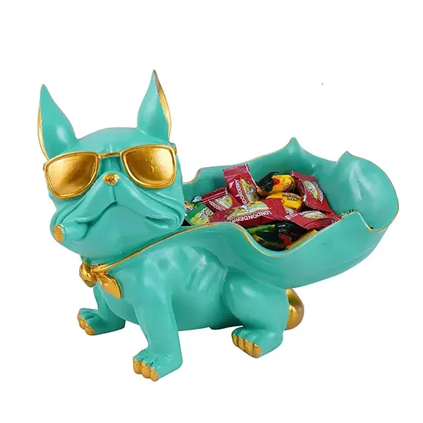 Fronkee French Bulldog Candy Holder | Mint Green Resin Figurine for Home Decor | Dog Statue Bowl 6 Inch | Decorative Animal Tray for Living Room| Desk, Office image 2