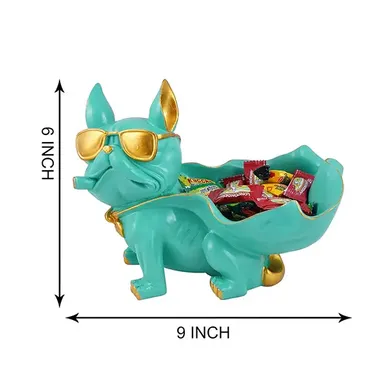 Fronkee French Bulldog Candy Holder | Mint Green Resin Figurine for Home Decor | Dog Statue Bowl 6 Inch | Decorative Animal Tray for Living Room| Desk, Office thumbnail 2