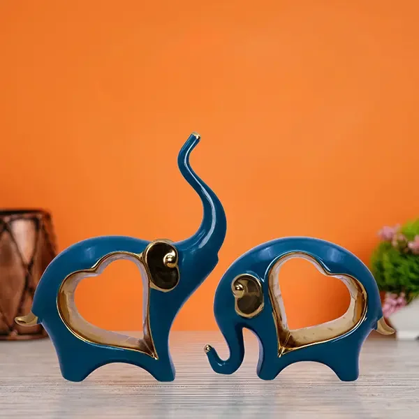 Fronkee Royal Blue & Gold Elephant Figurine | Resin Décor Showpiece image 1