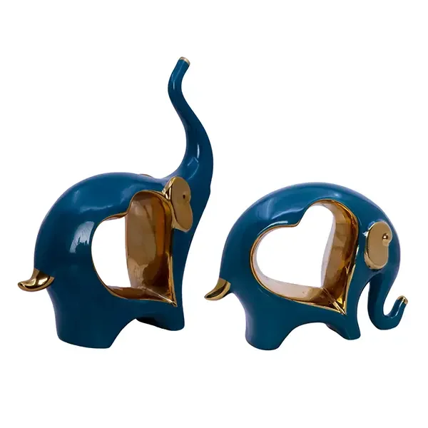 Fronkee Royal Blue & Gold Elephant Figurine | Resin Décor Showpiece image 3