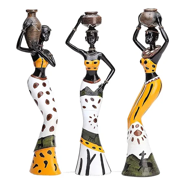 African Woman Statue | Handcrafted Female Figurine | Elegant African Art Sculpture | 50cm | Ideal for Home & Office Décor image 3
