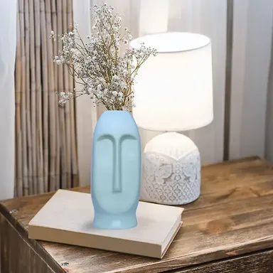 Modern Human Face Flower Vase | Polyresin Decorative Planter 9.5 Inch for Home Decor| Light Green | Artistic Indoor Table Pot thumbnail 0