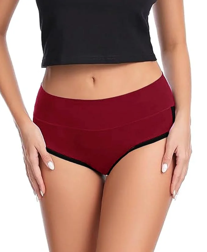 Women’s Cotton High Waist Stretch Briefs Maroon XL |Tummy Control, Full Coverage, Breathable Everyday Panties image 1