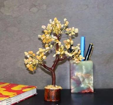Adorva | Crystal Tree Showpiece Yellow Jasper Gemstone Money Bonsai for Home Decor Vastu Gift | Handmade Good Luck Tree thumbnail 1