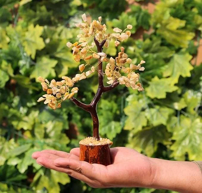 Adorva | Crystal Tree Showpiece Yellow Jasper Gemstone Money Bonsai for Home Decor Vastu Gift | Handmade Good Luck Tree image 4