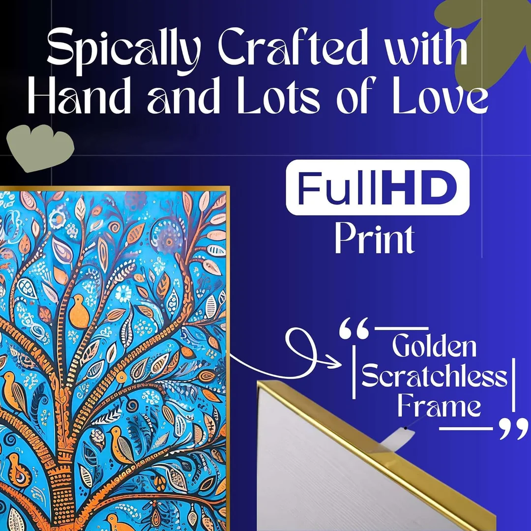 Rajasthan Craft Wall Paintings Set of Four| Golden Framed Jungle Wall Art for Living Room, Bedroom & Office Décor| 13x10 Inch image 2