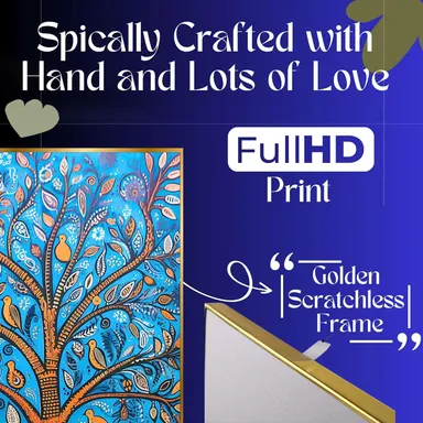 Rajasthan Craft Wall Paintings Set of Four| Golden Framed Jungle Wall Art for Living Room, Bedroom & Office Décor| 13x10 Inch thumbnail 1