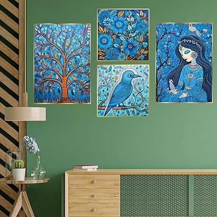 Quality Home Decor | Wall Paintings Set of 4 Golden Frame Decorative Art for Living Room & Bedroom | Modern Home Wall Art for Office 13x10 inch image 4