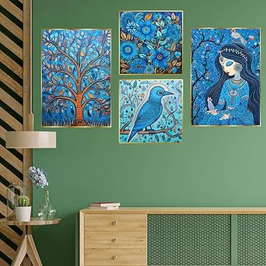 Quality Home Decor | Wall Paintings Set of 4 Golden Frame Decorative Art for Living Room & Bedroom | Modern Home Wall Art for Office 13x10 inch thumbnail 3