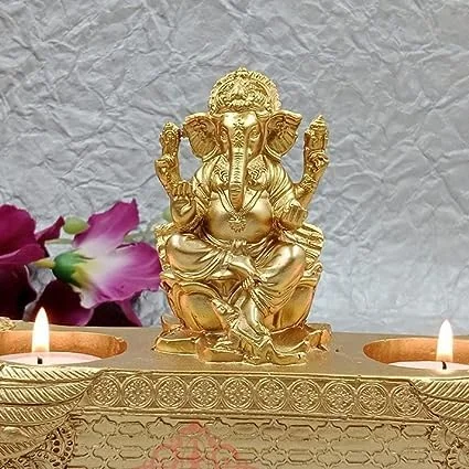 Vinayak Ji Statue | Ganesh 2 Diya Set | Home Office Decor | Beautiful Indian Craft | Ideal Car Dashboard Gift image 2