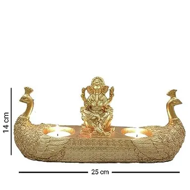  Vinayak Ji Statue | Ganesh 2 Diya Set | Home Office Decor | Beautiful Indian Craft | Ideal Car Dashboard Gift thumbnail 2