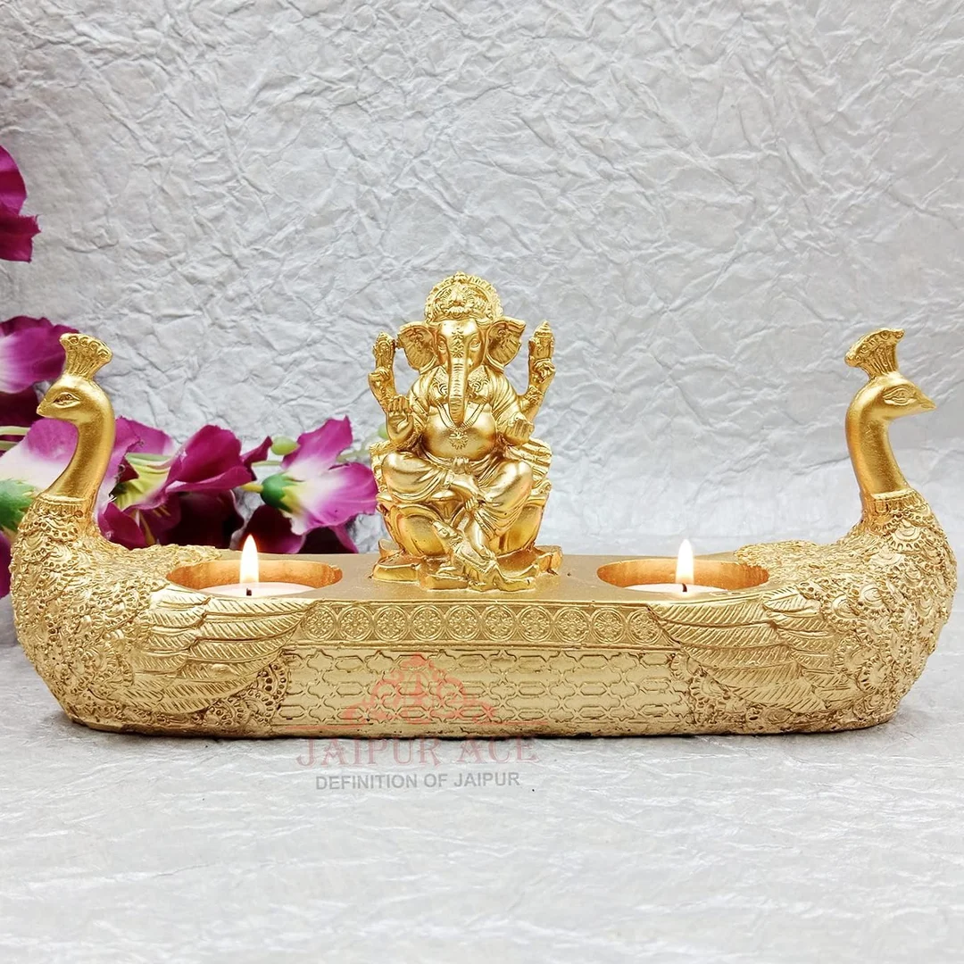 Vinayak Ji Statue | Ganesh 2 Diya Set | Home Office Decor | Beautiful Indian Craft | Ideal Car Dashboard Gift image 4