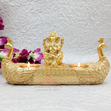  Vinayak Ji Statue | Ganesh 2 Diya Set | Home Office Decor | Beautiful Indian Craft | Ideal Car Dashboard Gift thumbnail 0