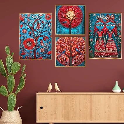 Golden Framed Wall Paintings Set of 4 | Decorative Art for Living Room Bedroom & Office | Modern Home Wall Décor (13x10 inch) image 4