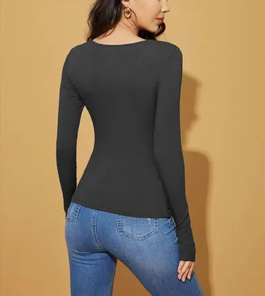  Women’s V‑Neck Long Sleeve Slim Fit Top | cotton blend casual western style | size M‑L thumbnail 2