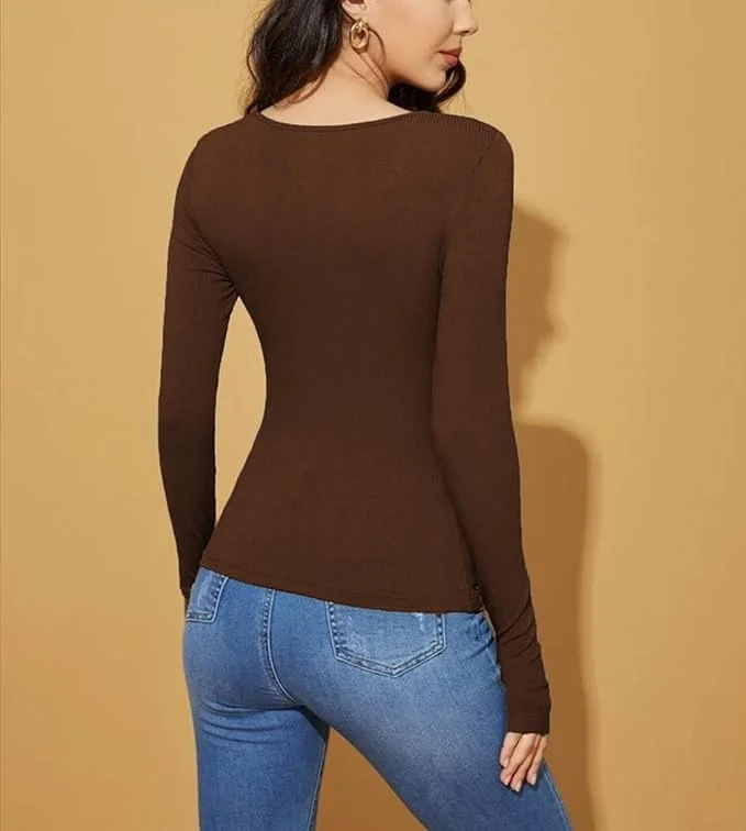 Women’s V‑Neck Long Sleeve Slim Fit Top | cotton blend casual western style | size M‑L image 3
