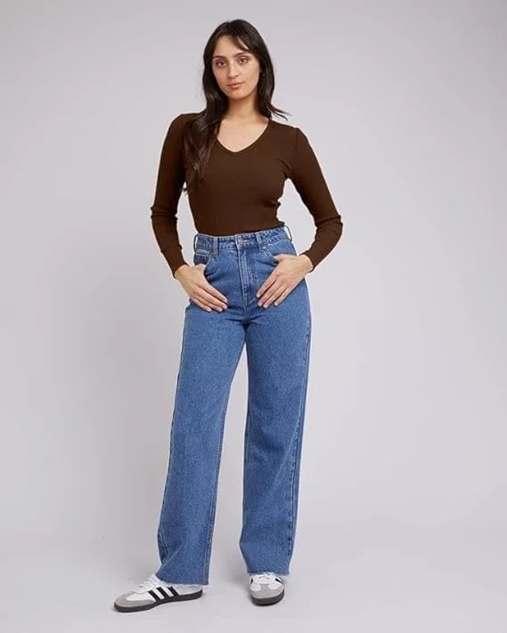 Women’s V‑Neck Long Sleeve Slim Fit Top | cotton blend casual western style | size M‑L image 1