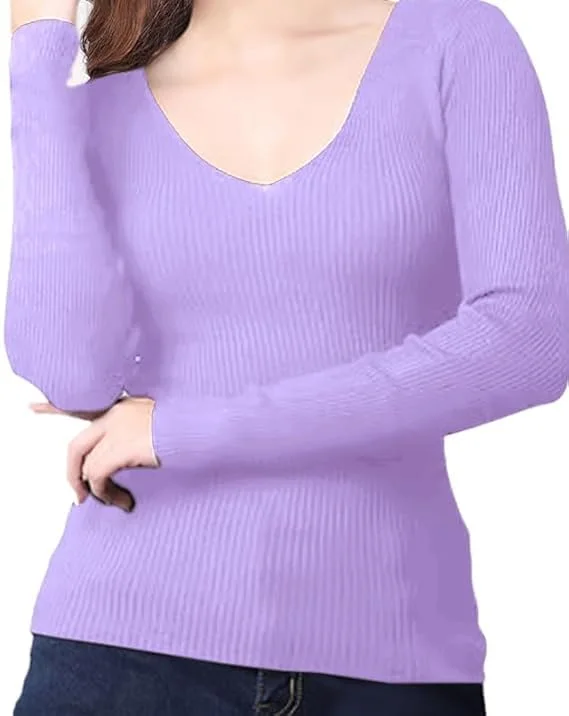 Women’s V‑Neck Long Sleeve Slim Fit Top | cotton blend casual western style | size M‑L image 2