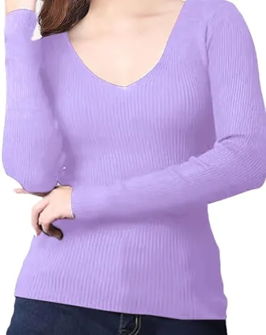 Women’s V‑Neck Long Sleeve Slim Fit Top | cotton blend casual western style | size M‑L thumbnail 1